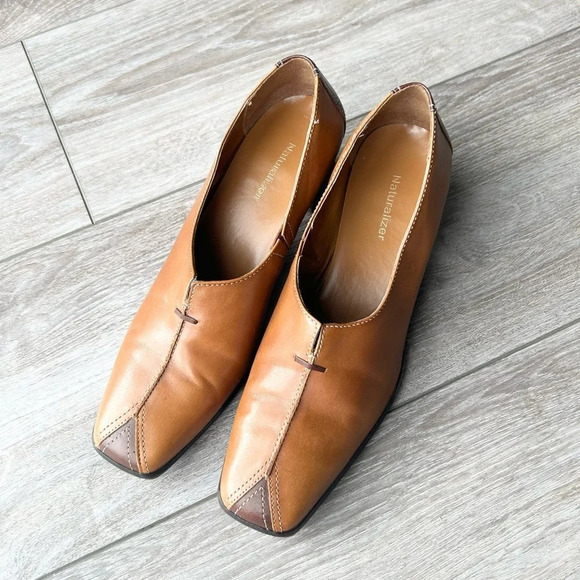 Naturalizer Sylvie Colour Block Square Toe Leather Pumps Loafer - Picture 1 of 14